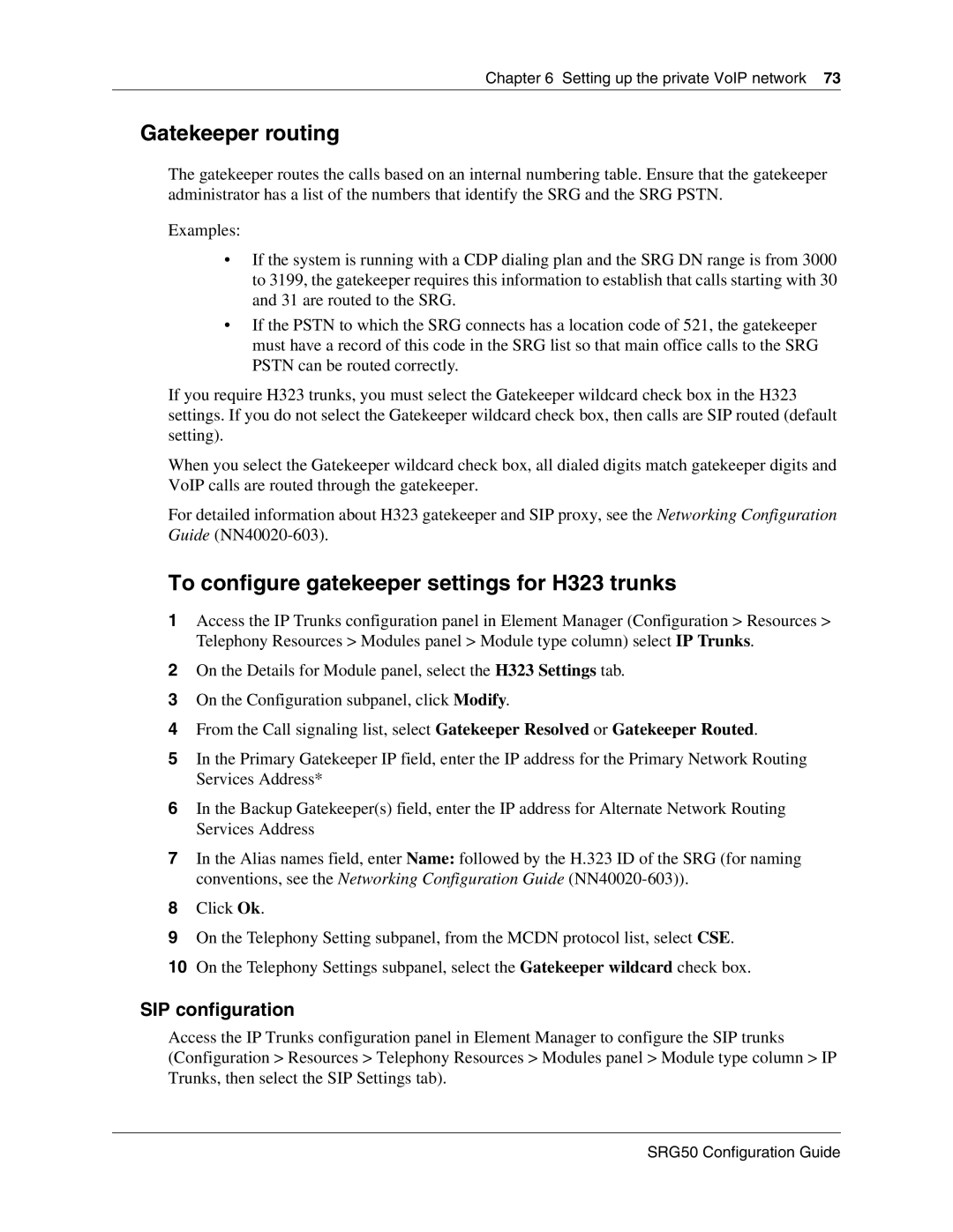 Nortel Networks SRG50 manual Gatekeeper routing, To configure gatekeeper settings for H323 trunks 