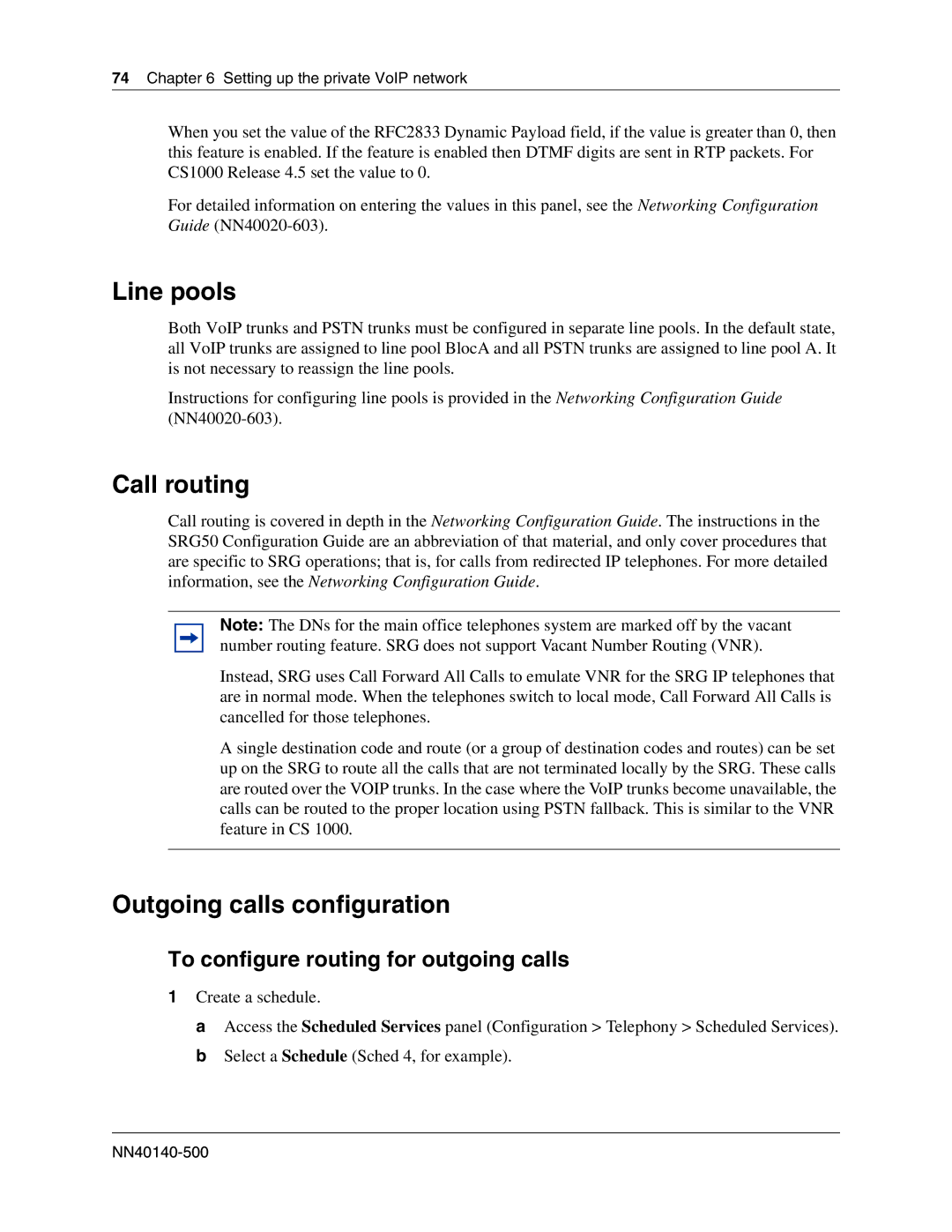 Nortel Networks SRG50 Line pools, Call routing, Outgoing calls configuration, To configure routing for outgoing calls 