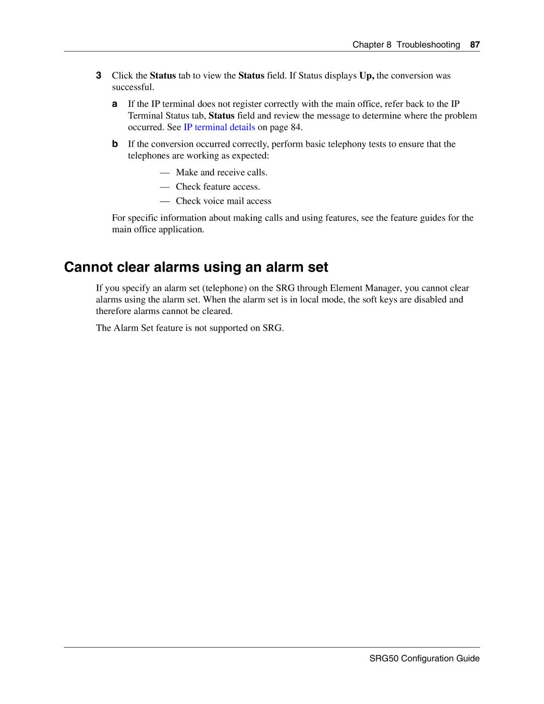 Nortel Networks SRG50 manual Cannot clear alarms using an alarm set 