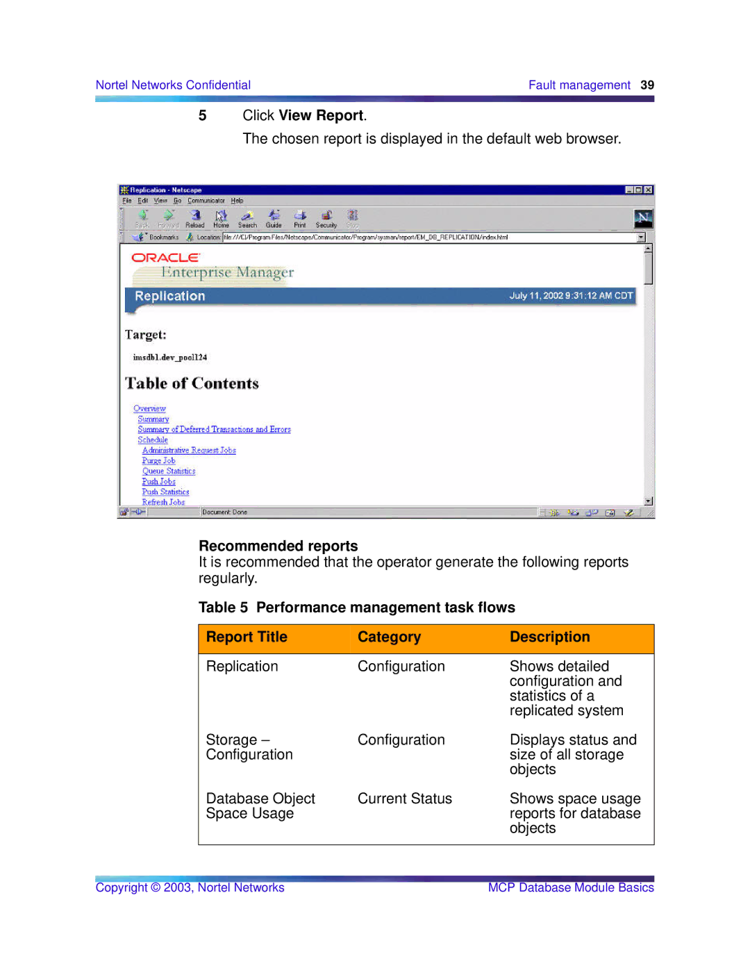 Nortel Networks Standard MCP 1.1 FP1 (02.02) manual Click View Report, Recommended reports 