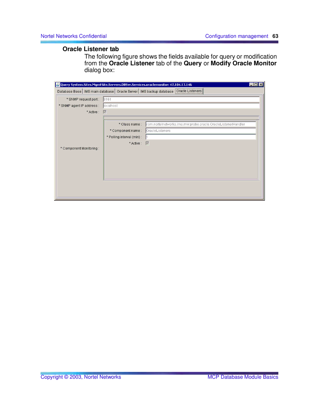 Nortel Networks Standard MCP 1.1 FP1 (02.02) manual Oracle Listener tab 