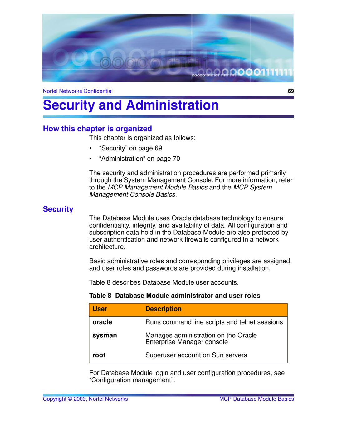 Nortel Networks Standard MCP 1.1 FP1 (02.02) manual Security and Administration, How this chapter is organized 