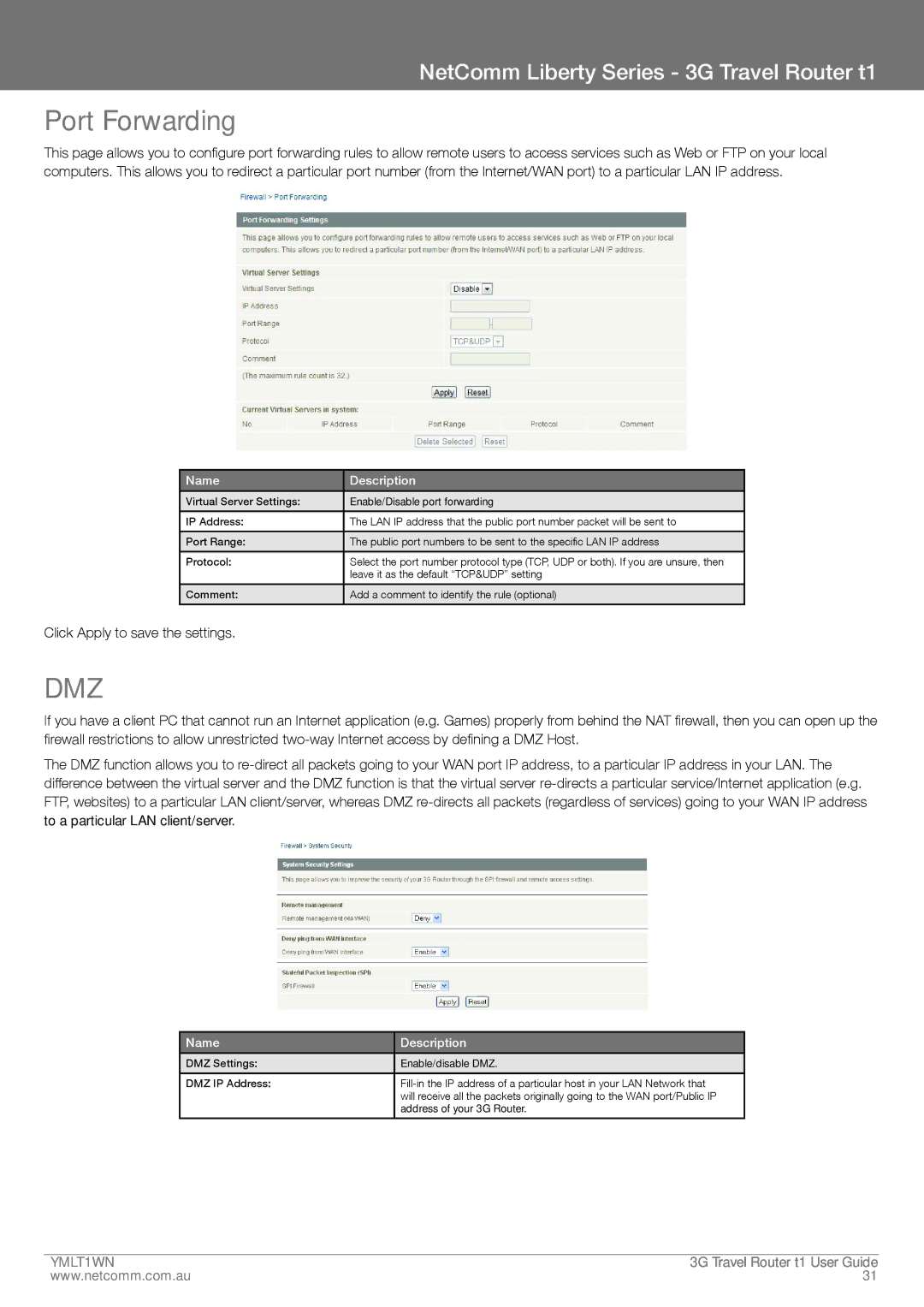 Nortel Networks T1 manual Port Forwarding, Dmz 