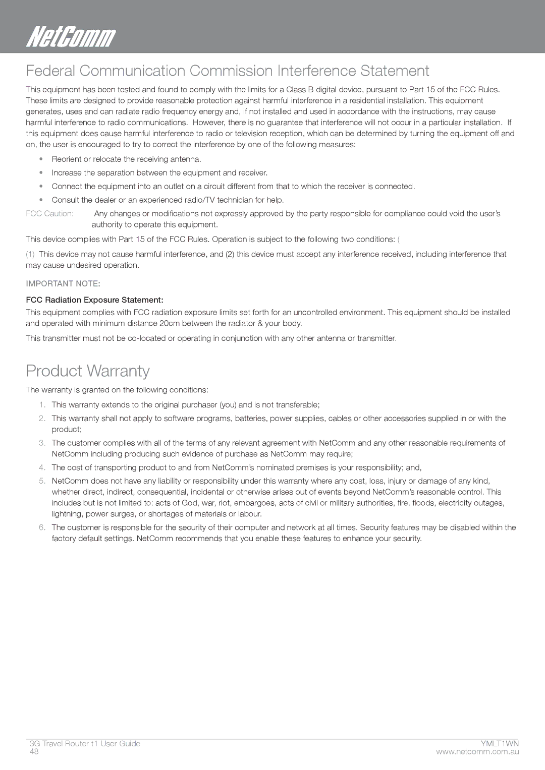 Nortel Networks T1 manual Product Warranty, Federal Communication Commission Interference Statement 