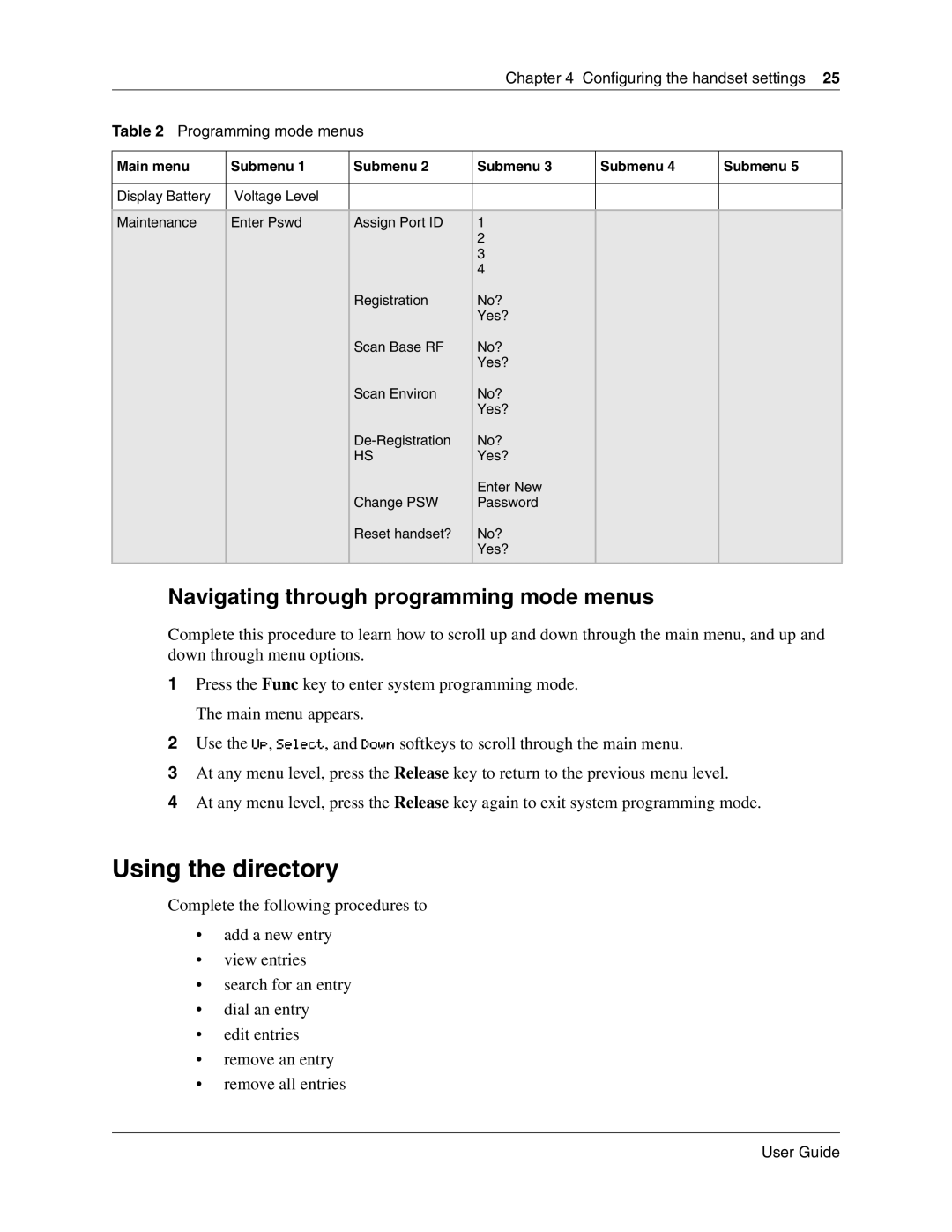 Nortel Networks T7406E manual Using the directory, Navigating through programming mode menus 