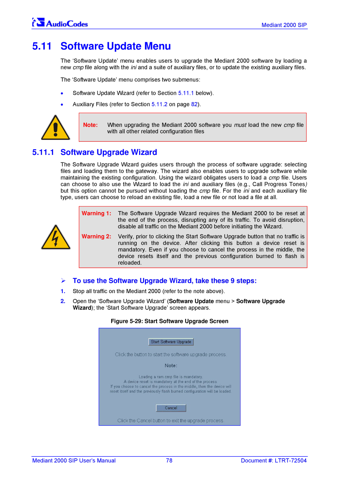 Nortel Networks TP-1610 SIP user manual Software Update Menu, Software Upgrade Wizard 