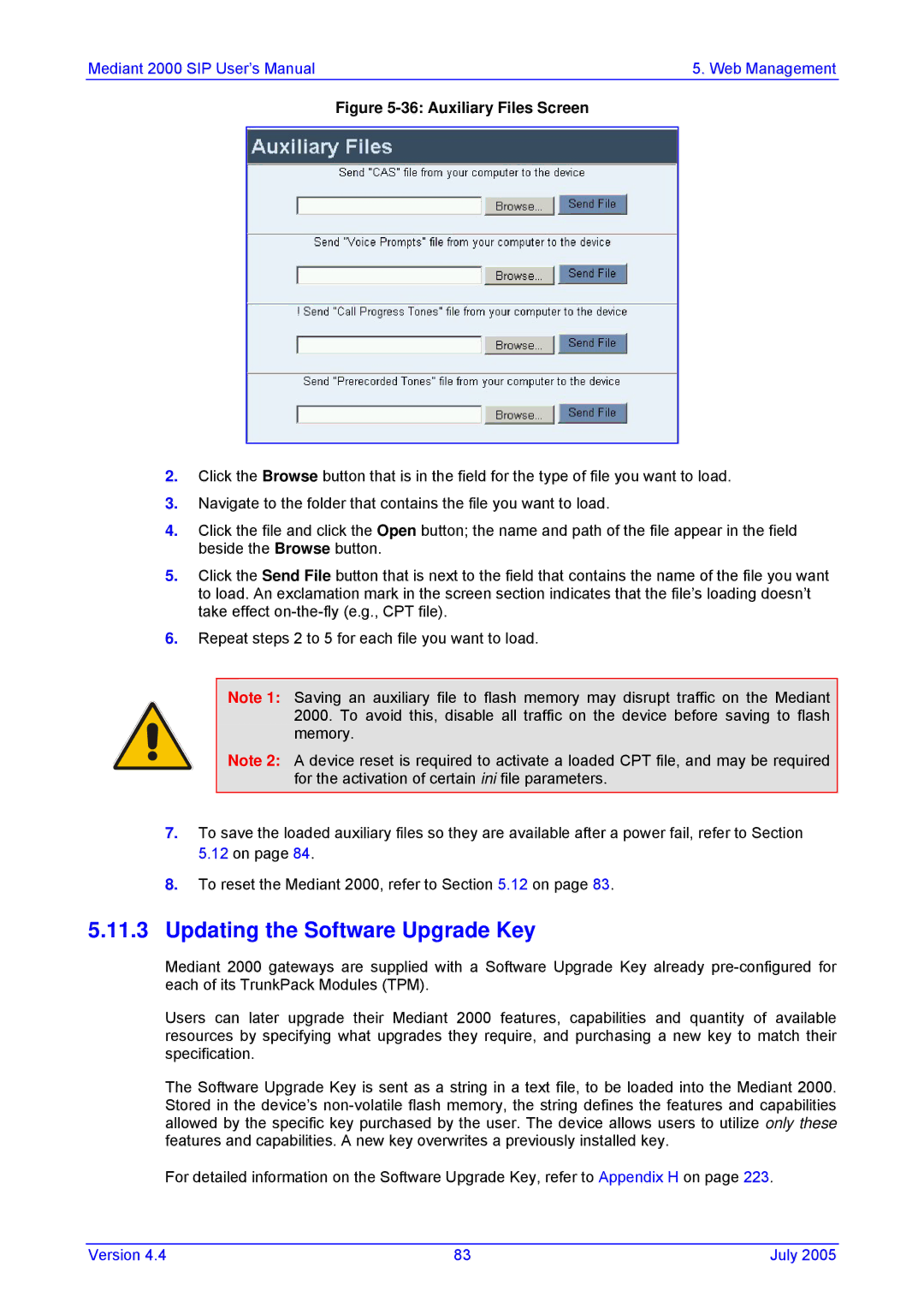 Nortel Networks TP-1610 SIP user manual Updating the Software Upgrade Key, Auxiliary Files Screen 