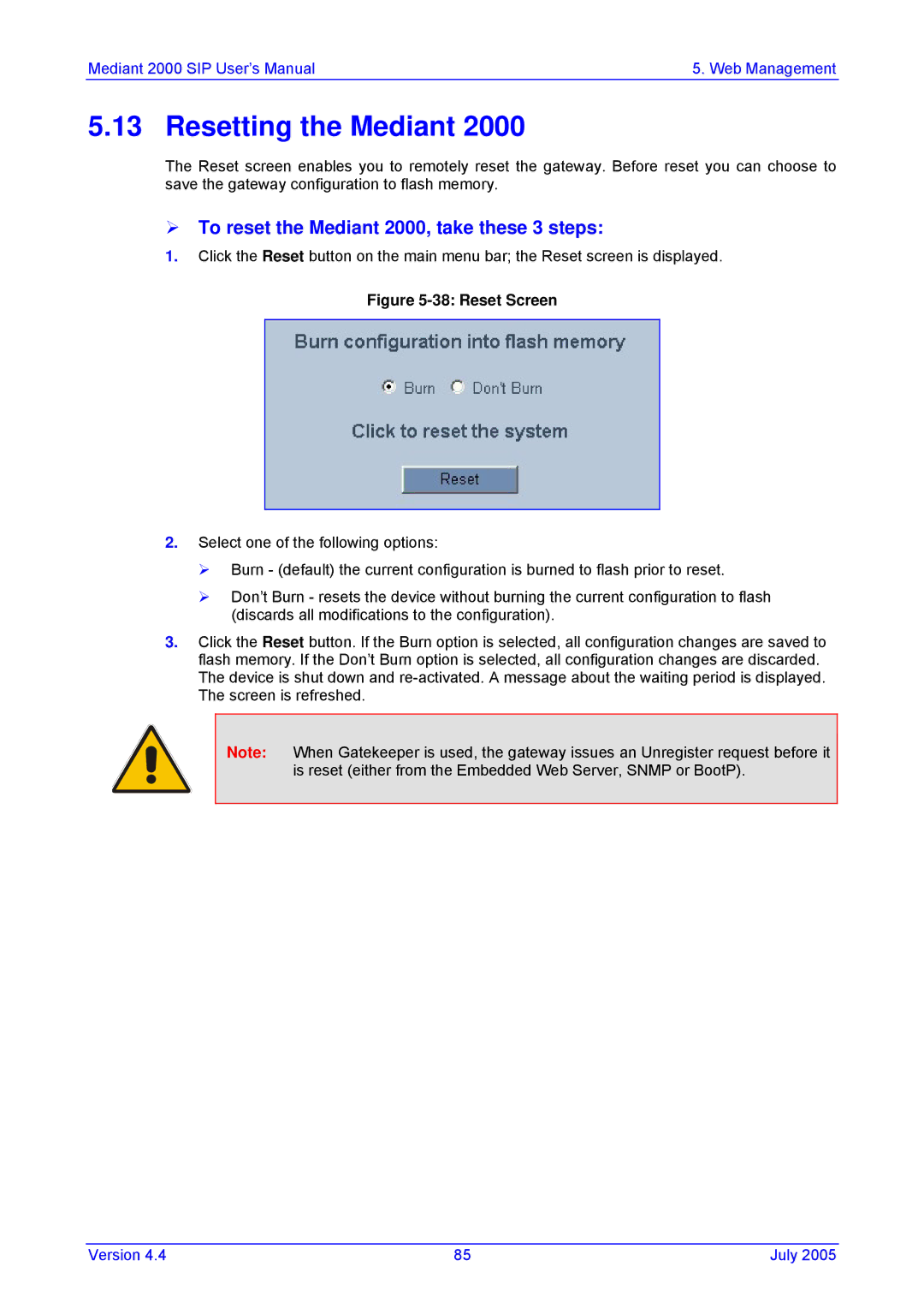 Nortel Networks TP-1610 SIP user manual Resetting the Mediant, To reset the Mediant 2000, take these 3 steps 