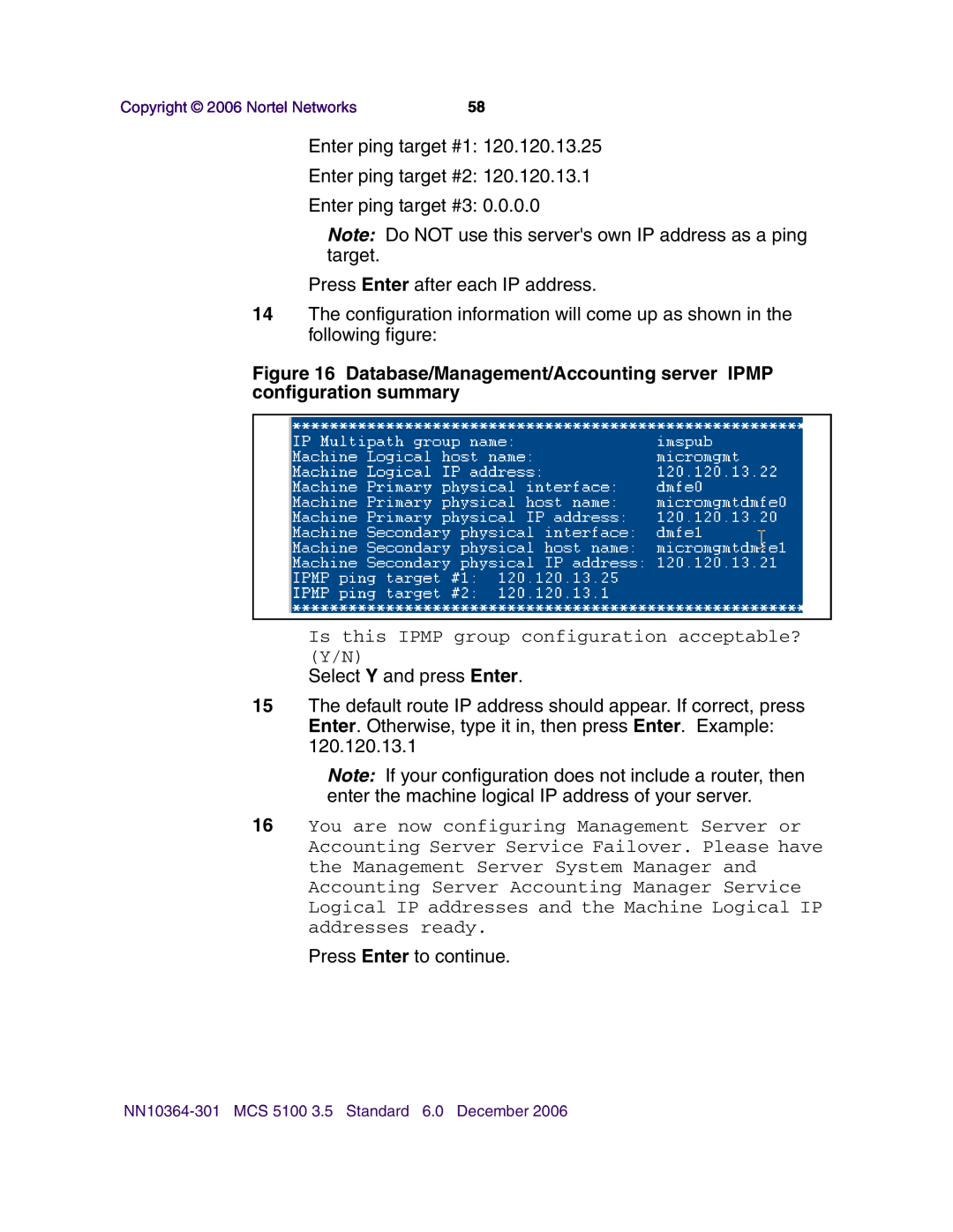 Nortel Networks V100 manual Enter ping target #1 Enter ping target #2 Enter ping target #3 