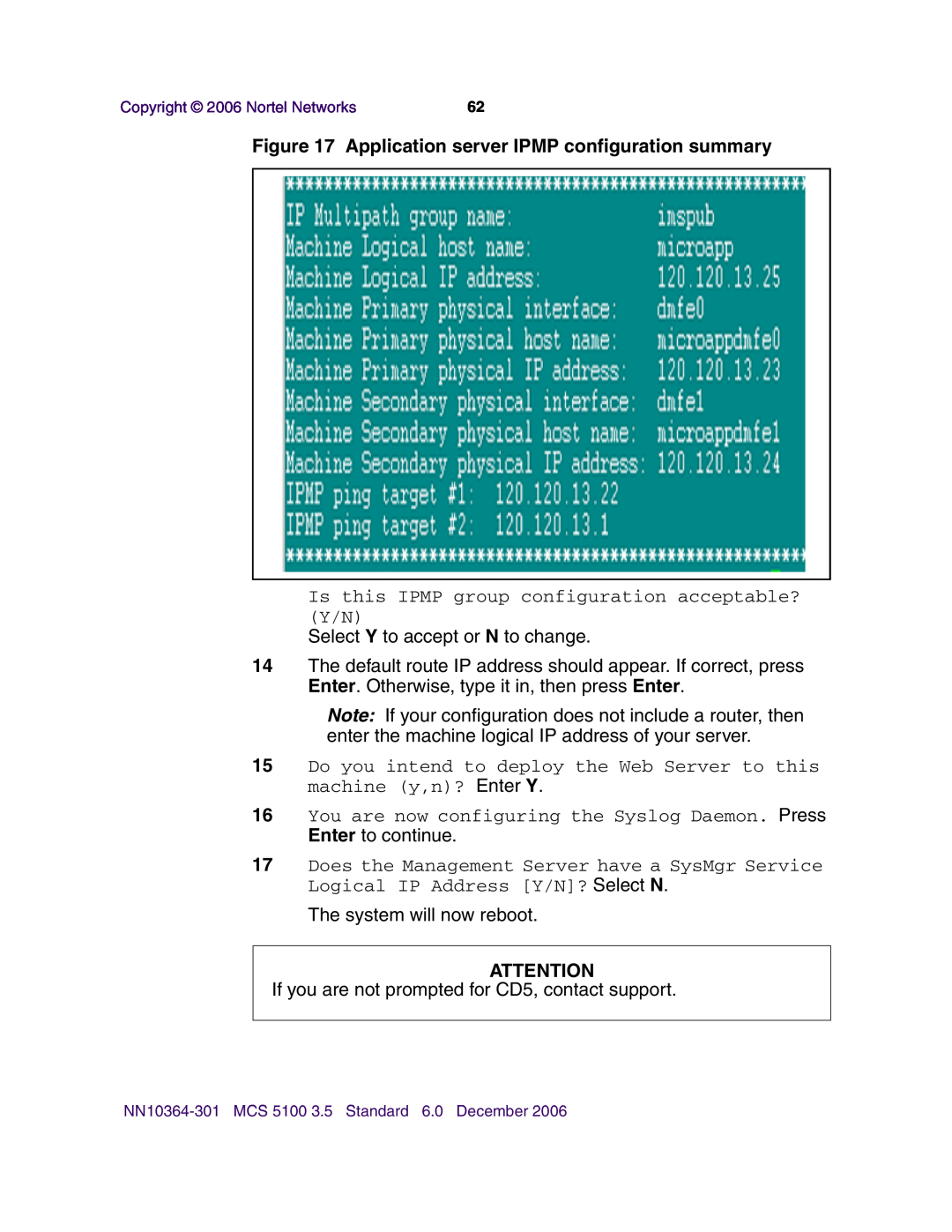 Nortel Networks V100 manual Application server IPMP configuration summary 