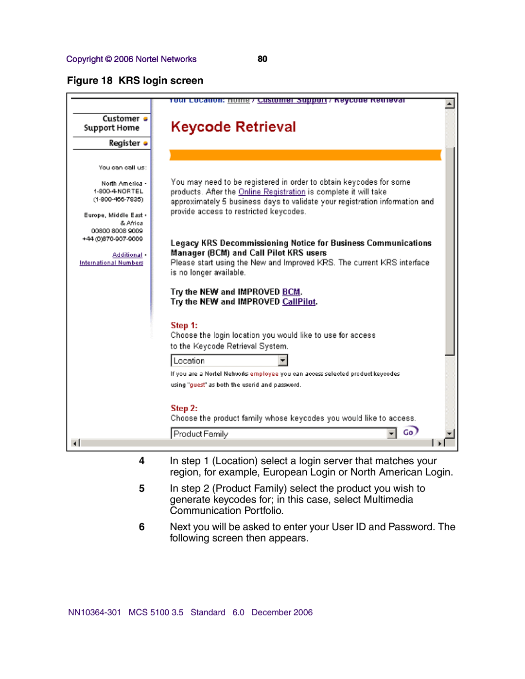 Nortel Networks V100 manual KRS login screen 