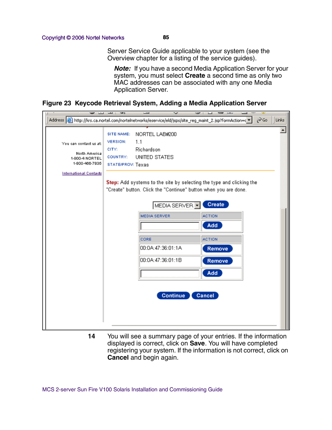 Nortel Networks V100 manual Keycode Retrieval System, Adding a Media Application Server 