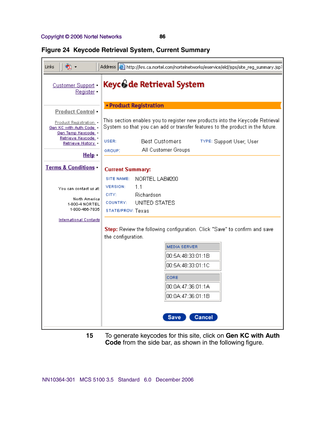 Nortel Networks V100 manual Keycode Retrieval System, Current Summary, Copyright 2006 Nortel Networks 