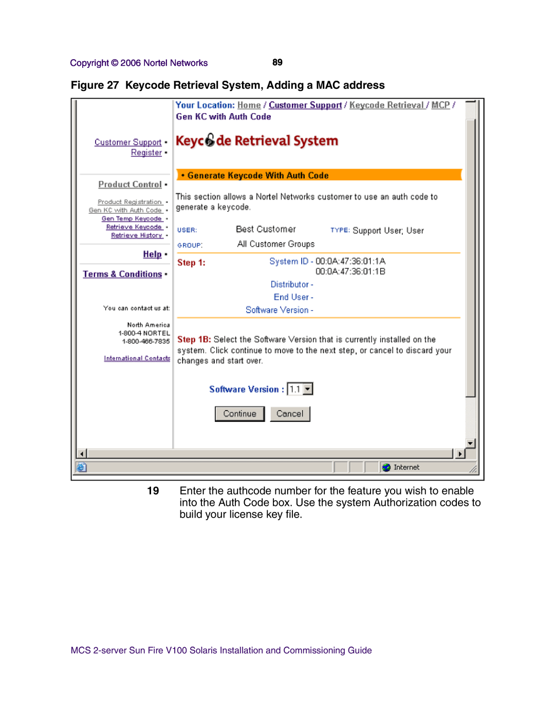 Nortel Networks V100 manual Keycode Retrieval System, Adding a MAC address, Copyright 2006 Nortel Networks 