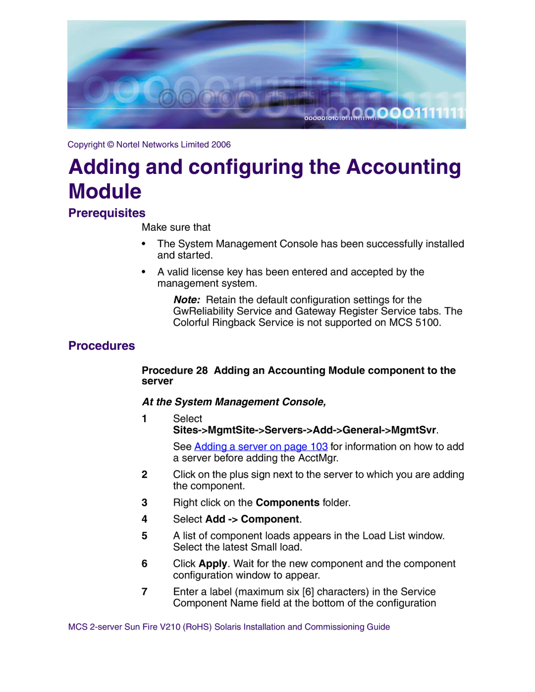 Nortel Networks V210 (RoHS) manual Adding and configuring the Accounting Module, Procedures, Select Add Component 