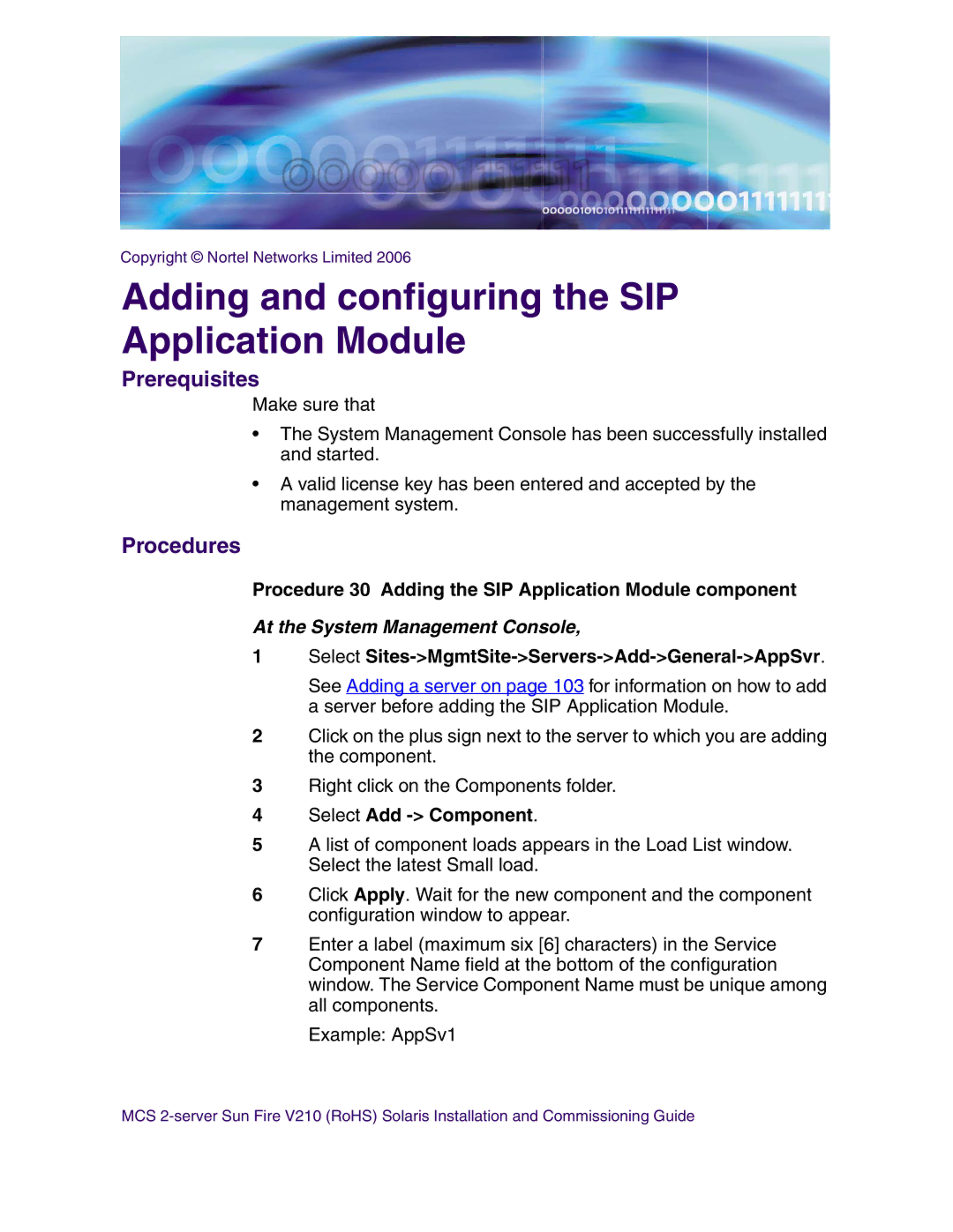 Nortel Networks V210 (RoHS) manual Adding and configuring the SIP Application Module 