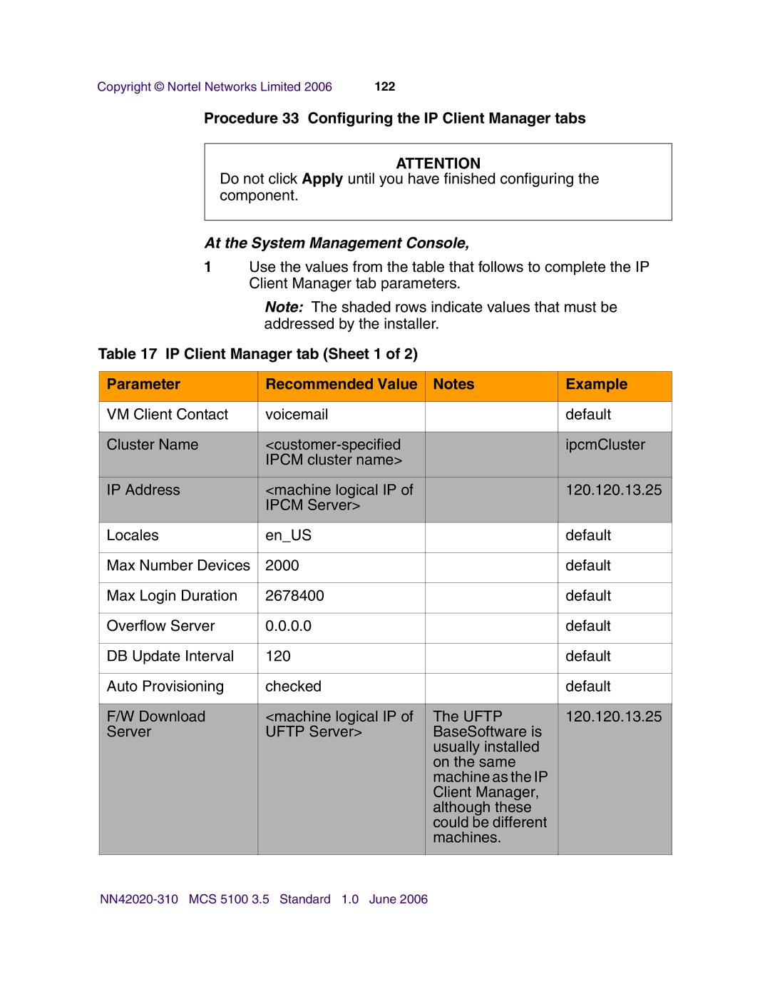 Nortel Networks V210 (RoHS) manual Procedure 33 Configuring the IP Client Manager tabs 