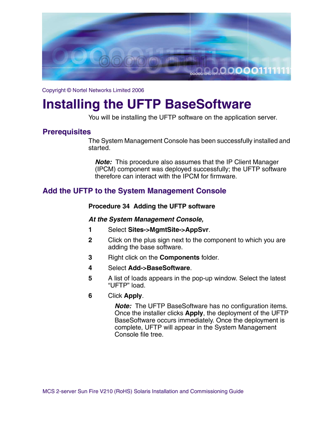 Nortel Networks V210 (RoHS) manual Installing the Uftp BaseSoftware, Add the Uftp to the System Management Console 