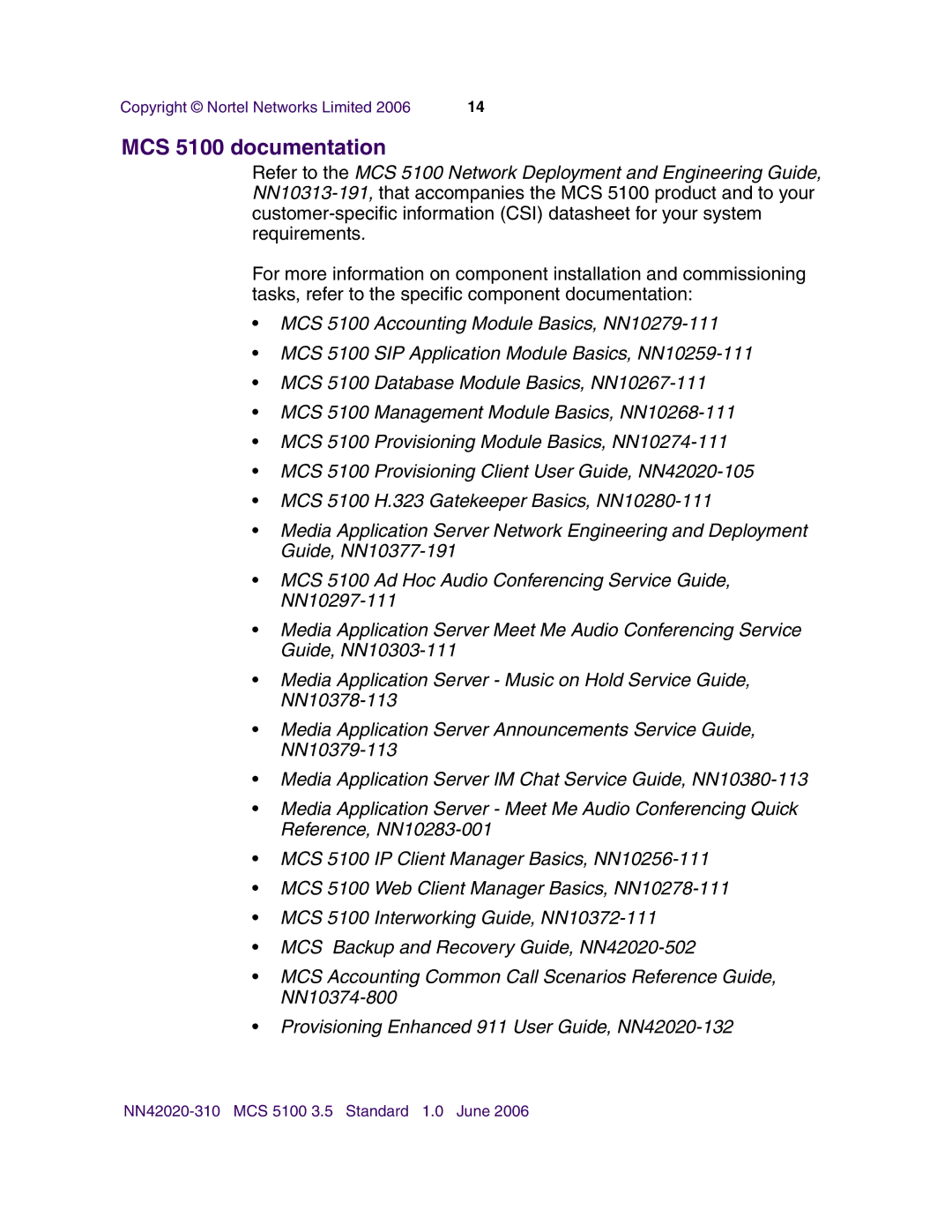 Nortel Networks V210 (RoHS) manual MCS 5100 documentation 