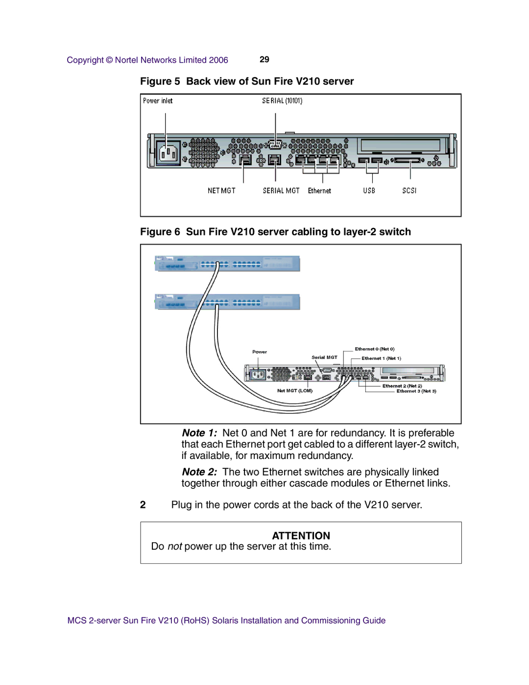 Nortel Networks V210 (RoHS) manual Back view of Sun Fire V210 server 