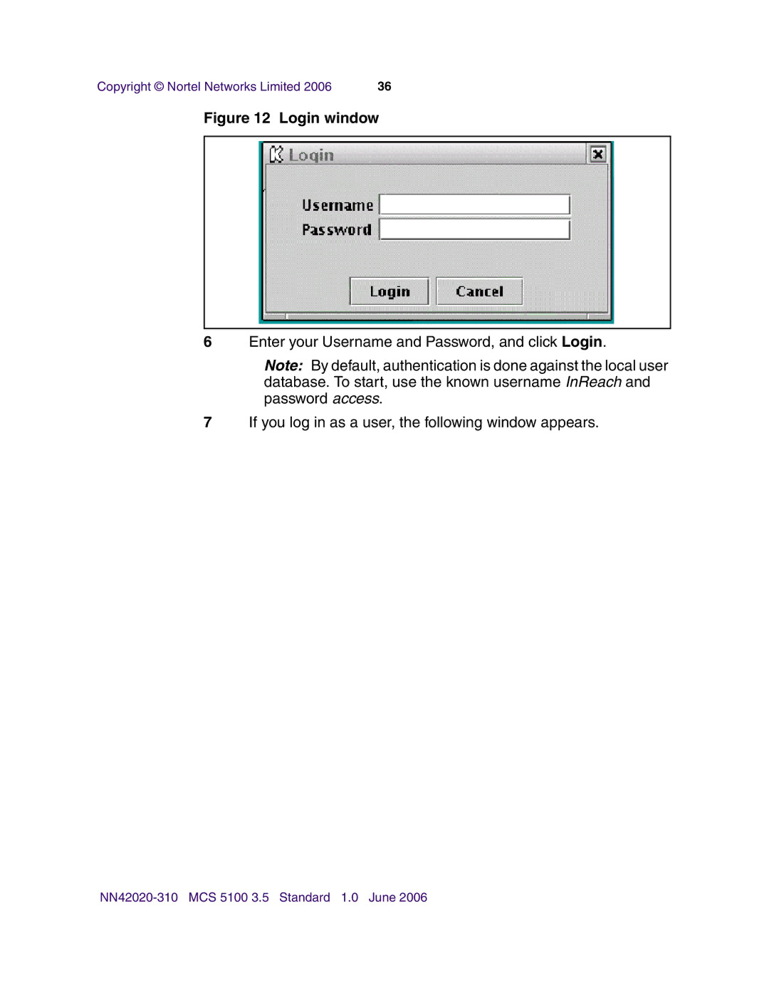 Nortel Networks V210 (RoHS) manual Login window 