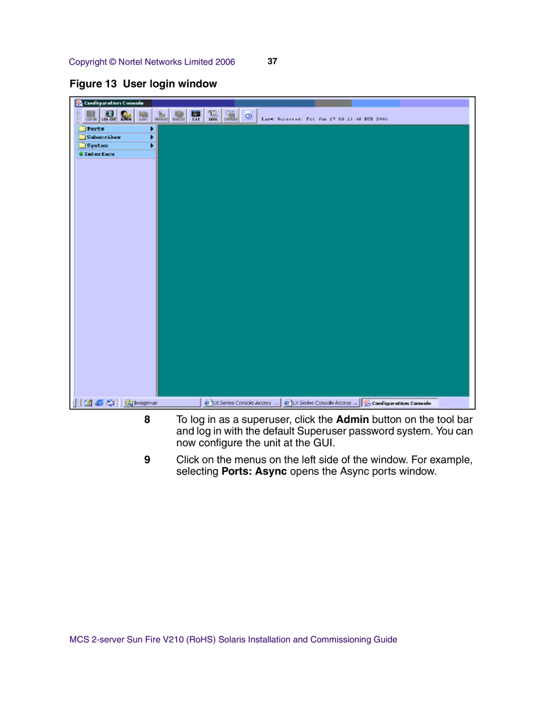 Nortel Networks V210 (RoHS) manual User login window 