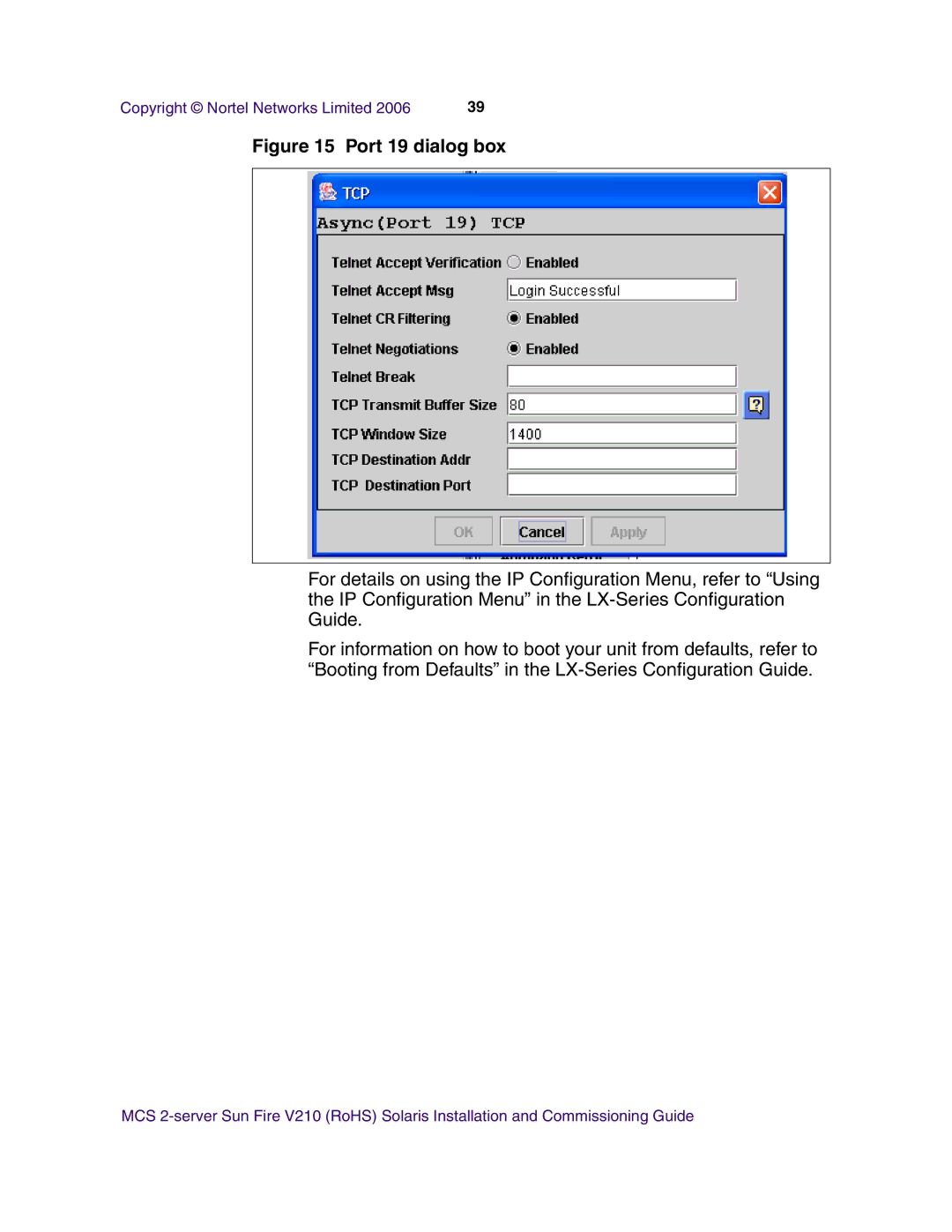 Nortel Networks V210 (RoHS) manual Port 19 dialog box 