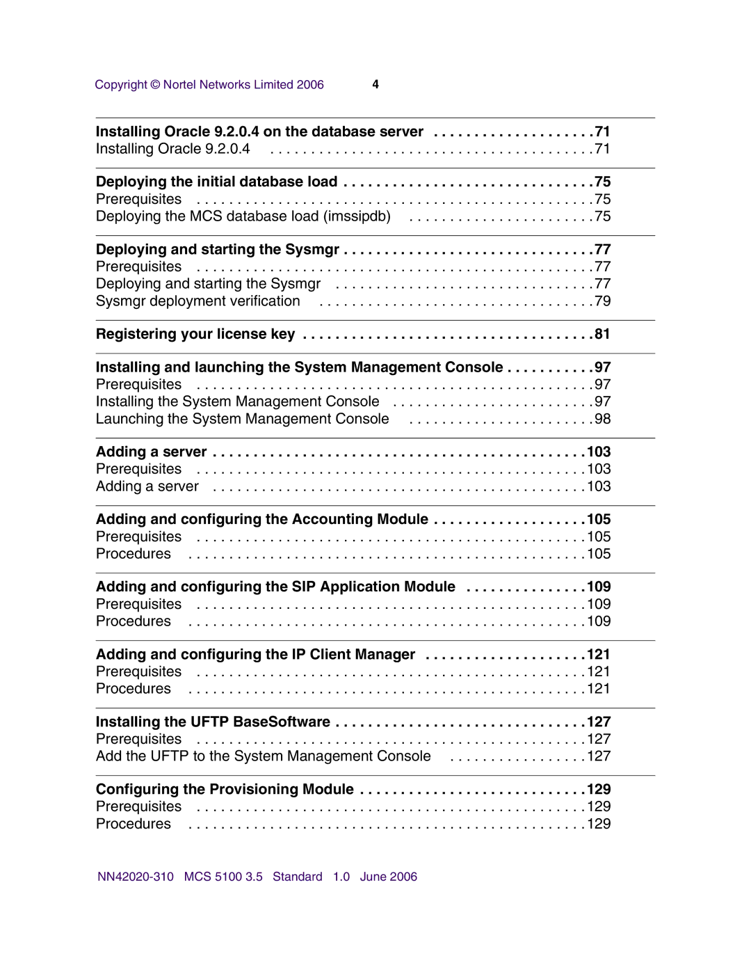 Nortel Networks V210 (RoHS) manual Installing Oracle 9.2.0.4 on the database server, Deploying the initial database load 