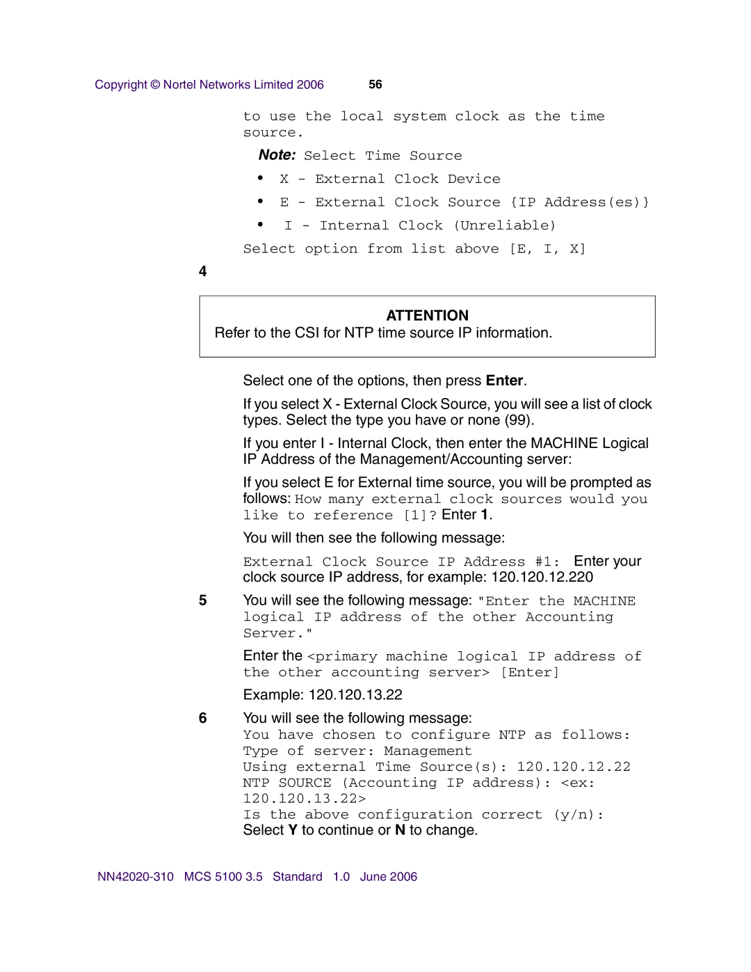 Nortel Networks V210 (RoHS) manual External Clock Source IP Address #1 Enter your 