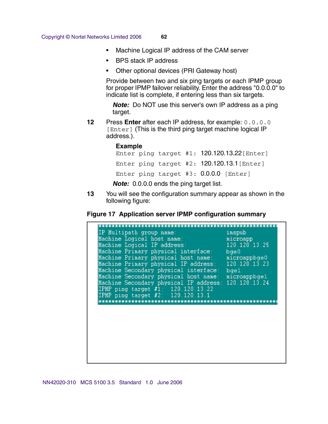 Nortel Networks V210 (RoHS) manual Example, Application server Ipmp configuration summary 