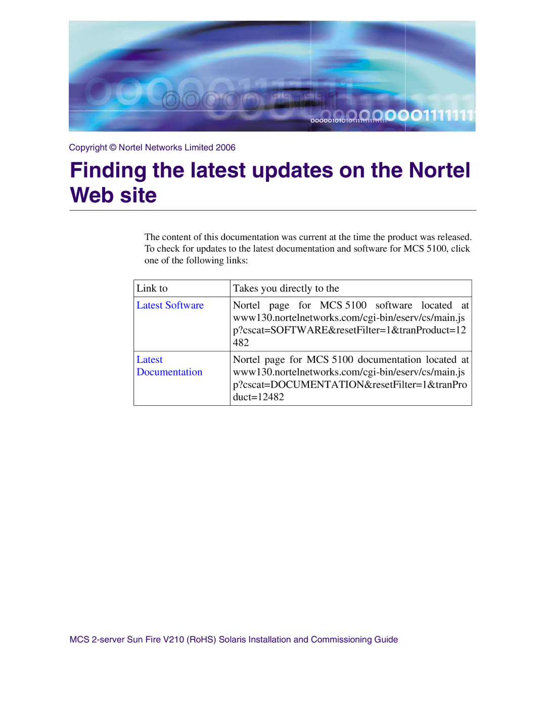 Nortel Networks V210 (RoHS) manual Finding the latest updates on the Nortel Web site, Latest Software 