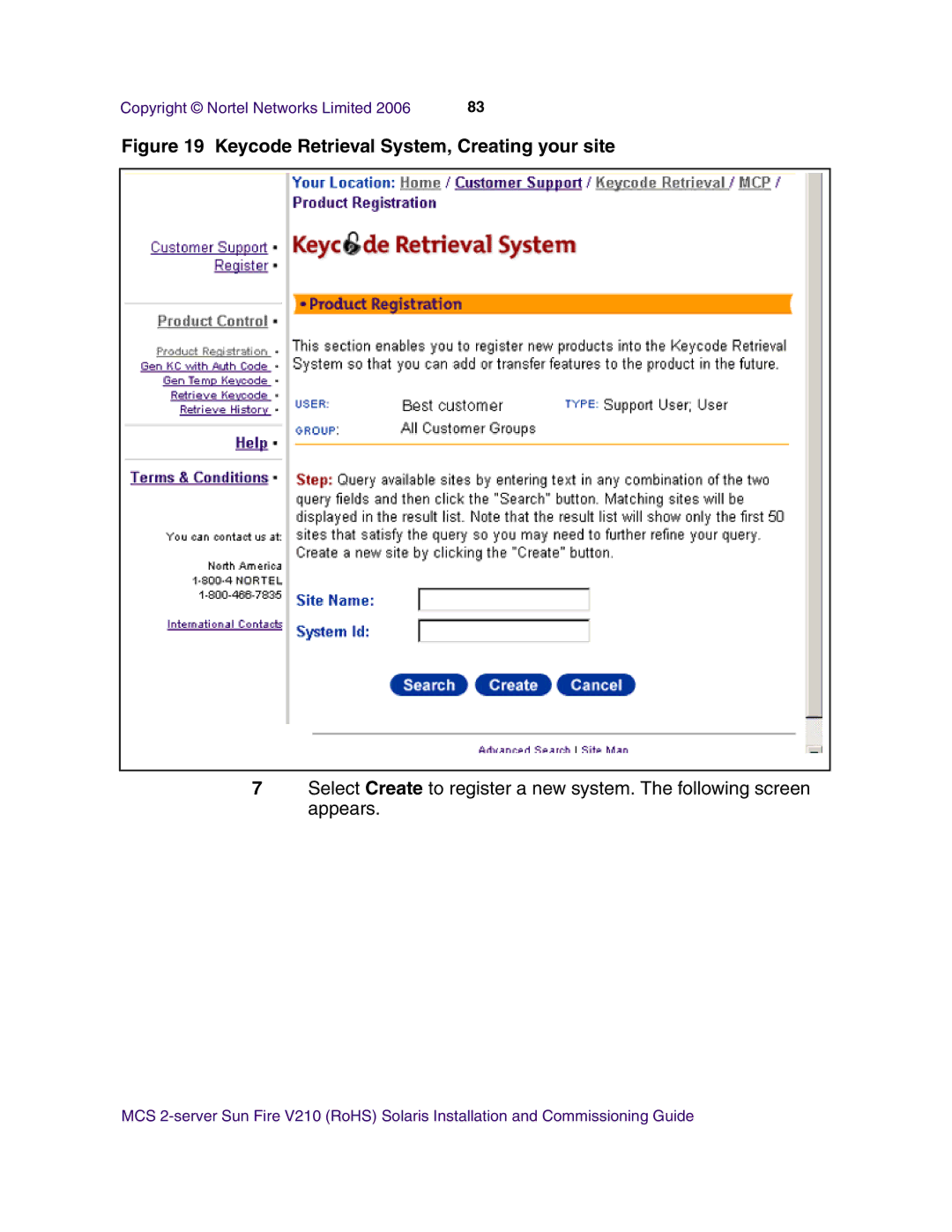 Nortel Networks V210 (RoHS) manual Keycode Retrieval System, Creating your site 