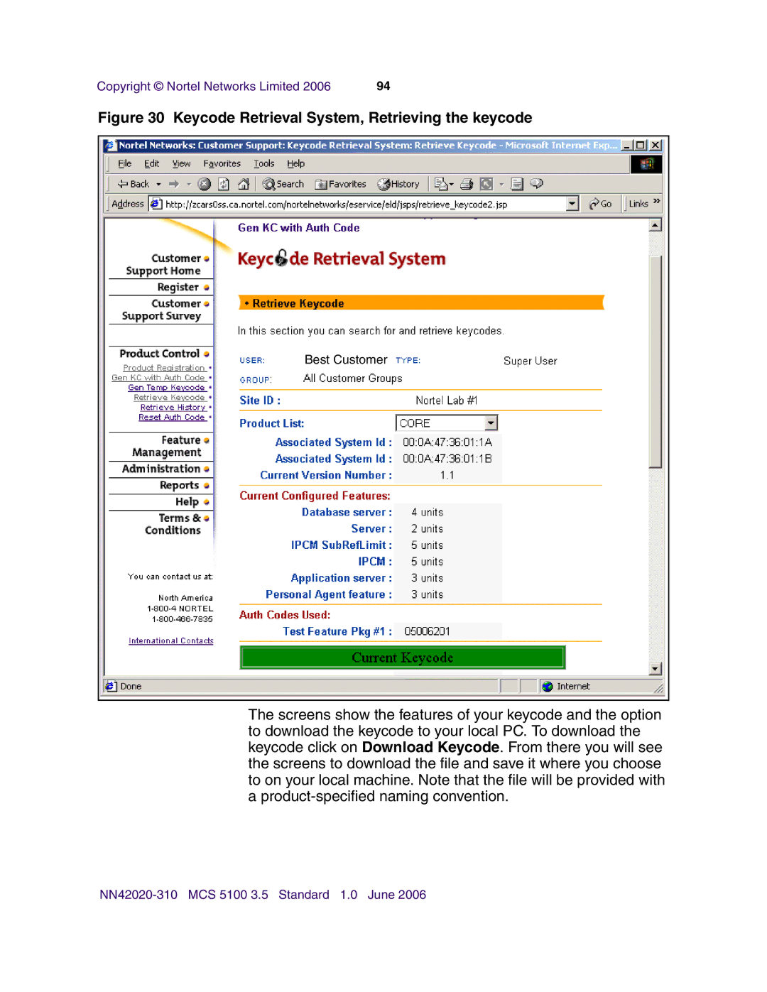 Nortel Networks V210 (RoHS) manual Keycode Retrieval System, Retrieving the keycode 