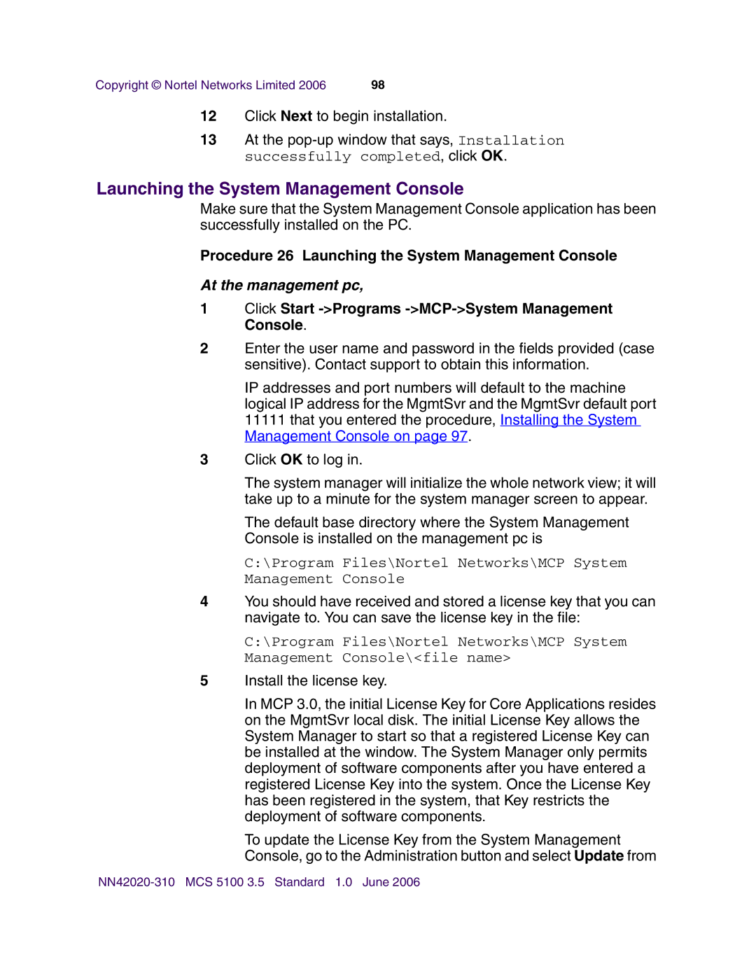 Nortel Networks V210 (RoHS) manual Procedure 26 Launching the System Management Console 