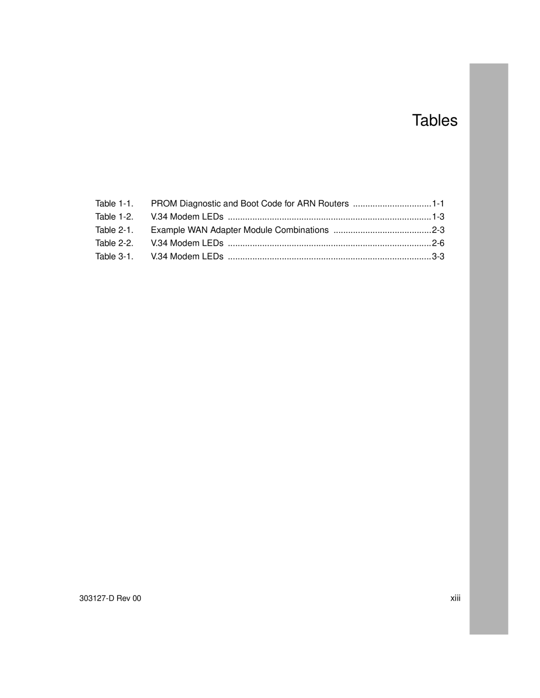 Nortel Networks V.34 manual Tables 