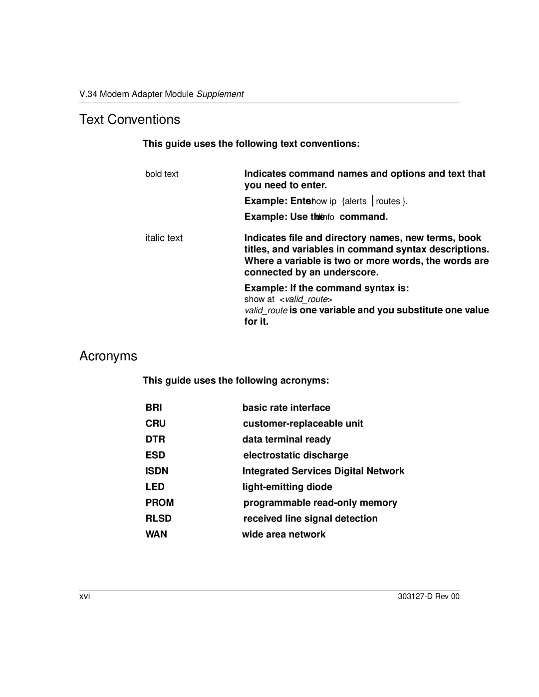 Nortel Networks V.34 manual Text Conventions, Acronyms 