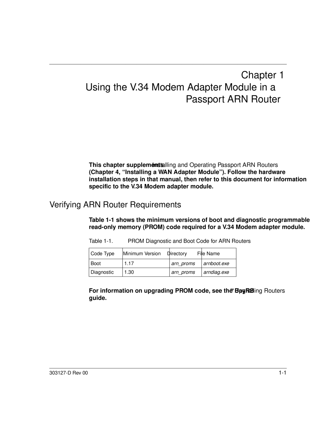 Nortel Networks V.34 manual Verifying ARN Router Requirements, Code Type Minimum Version Directory File Name 