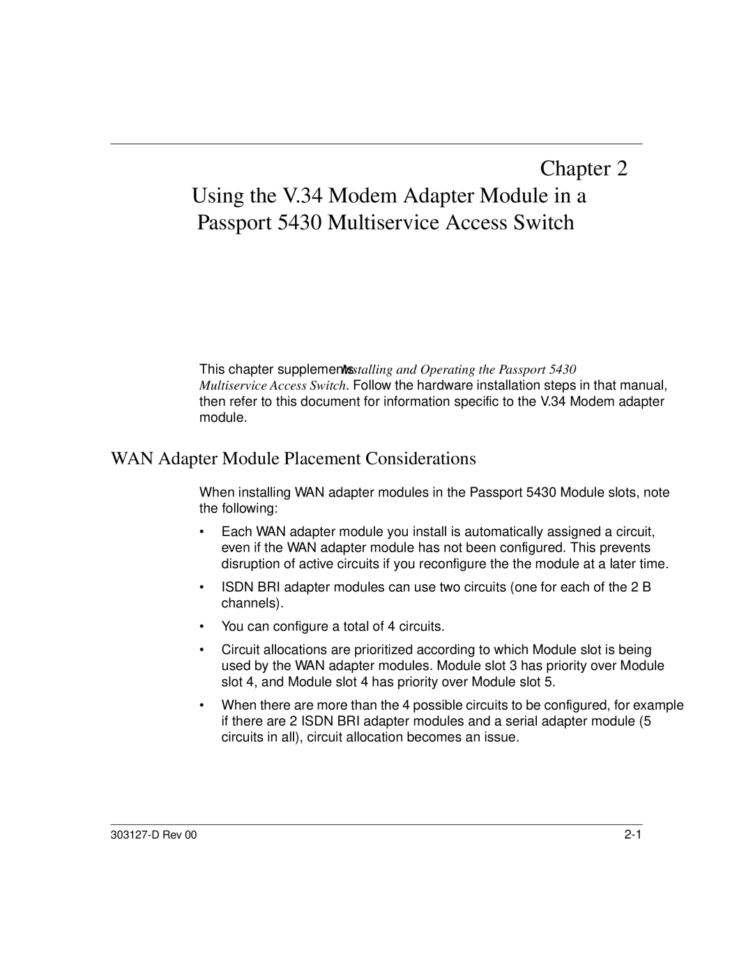 Nortel Networks V.34 manual WAN Adapter Module Placement Considerations 