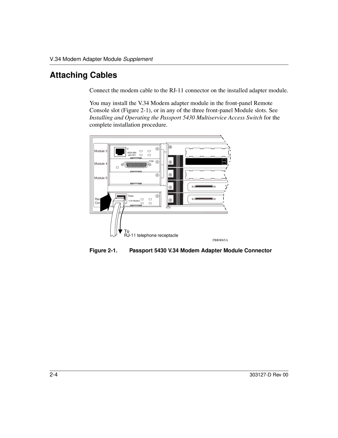 Nortel Networks manual Passport 5430 V.34 Modem Adapter Module Connector 