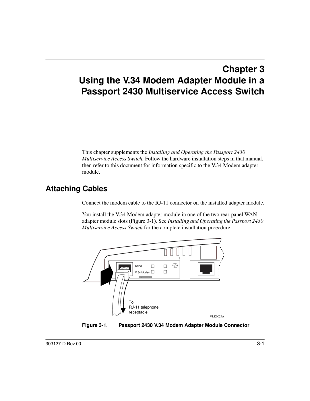 Nortel Networks manual Passport 2430 V.34 Modem Adapter Module Connector 