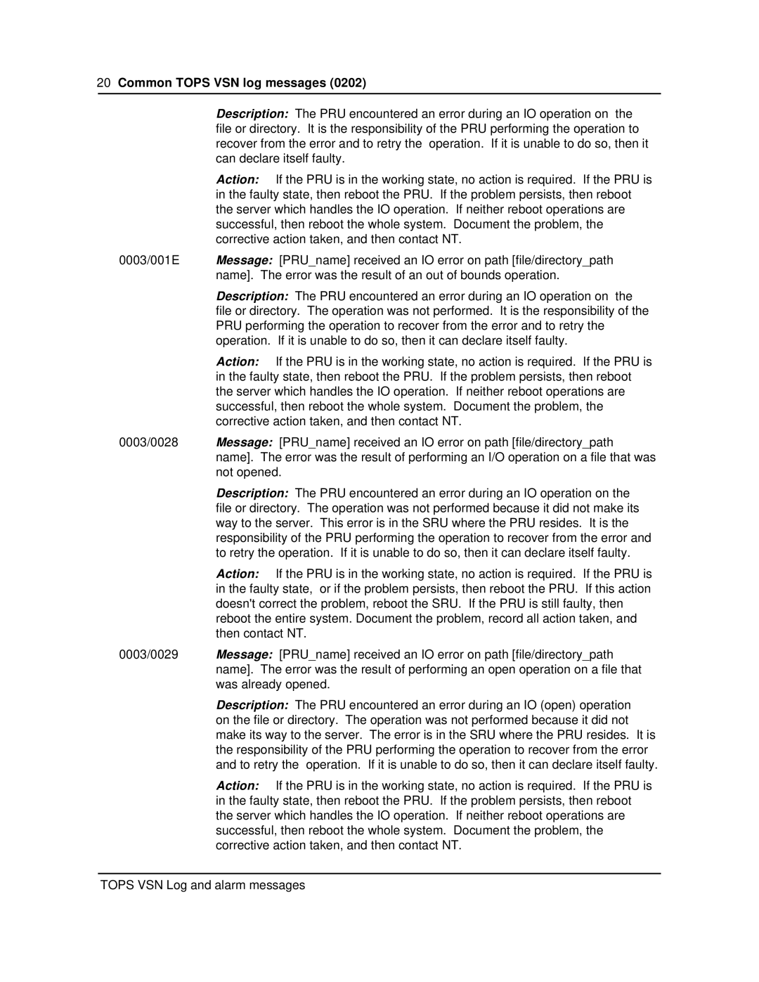 Nortel Networks VSN04 manual Common Tops VSN log messages 