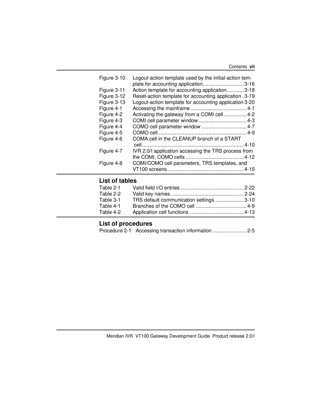 Nortel Networks VT100 manual List of tables, List of procedures 