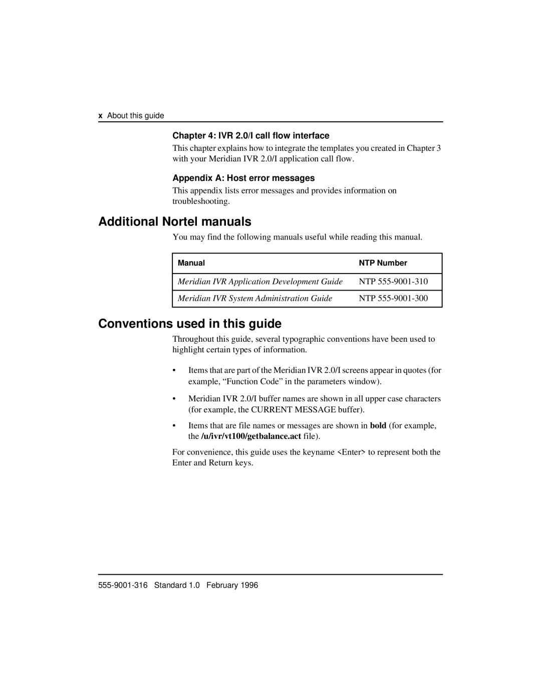 Nortel Networks VT100 Additional Nortel manuals, Conventions used in this guide, IVR 2.0/I call flow interface 