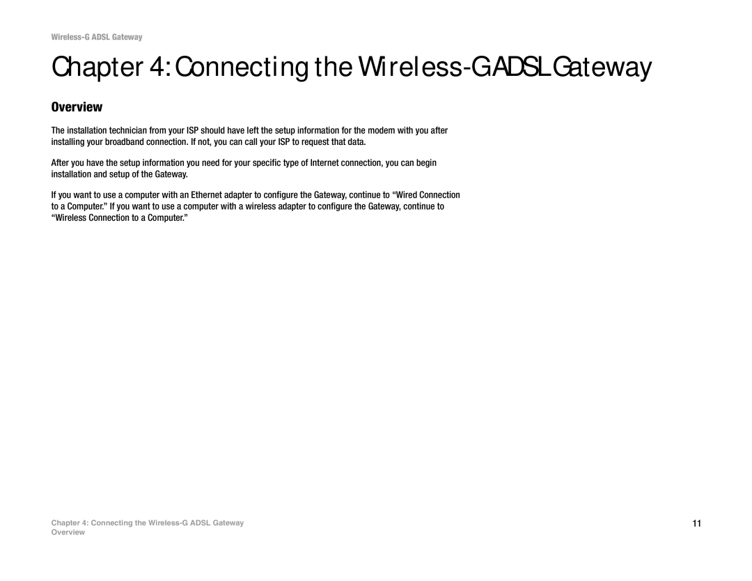 Nortel Networks WAG54G manual Connecting the Wireless-G Adsl Gateway, Overview 