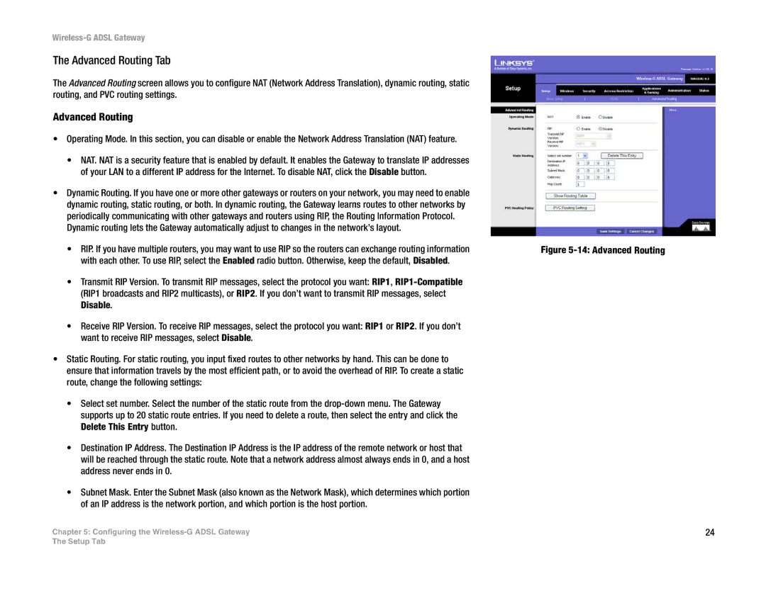 Nortel Networks WAG54G manual Advanced Routing Tab 