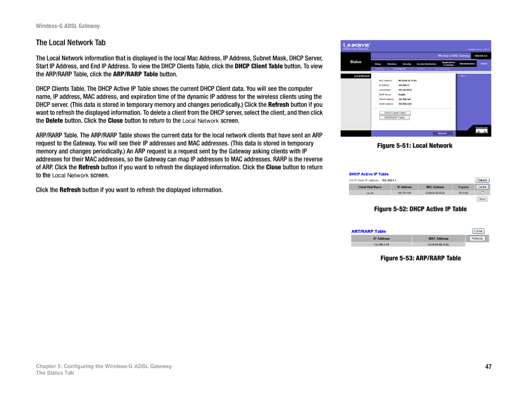 Nortel Networks WAG54G manual Local Network Tab 