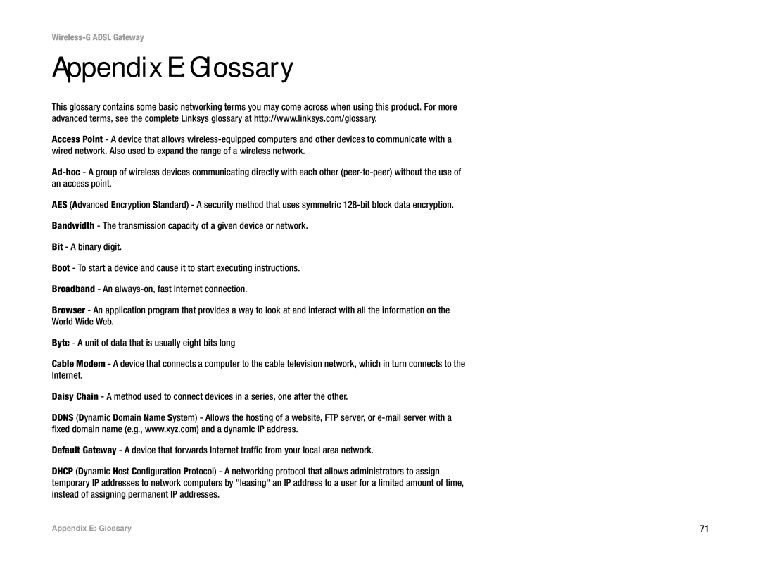 Nortel Networks WAG54G manual Appendix E Glossary 