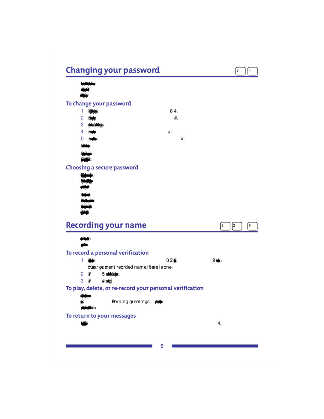 Nortel Networks X-6000 manual Changing your password, Recording your name 