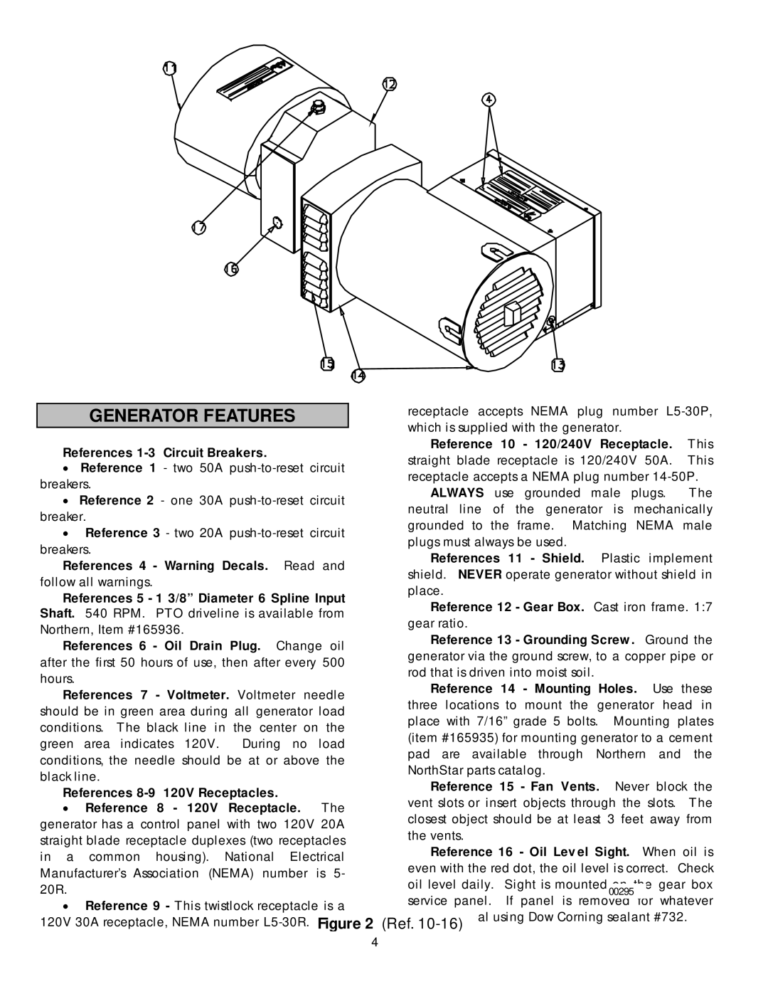 North Star 13000 PTOG owner manual Generator Features, References 1-3 Circuit Breakers 