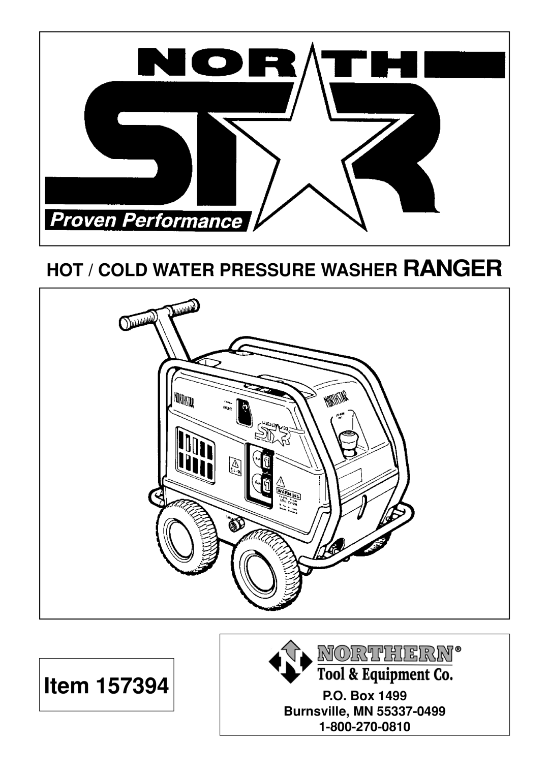 North Star 157394 manual HOT / Cold Water Pressure Washer Ranger 